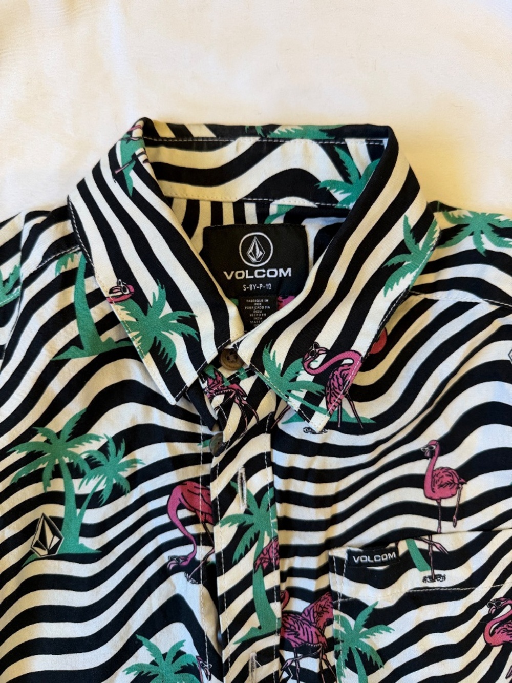 Volcom Flamingbros Boys S 8 Flamingo Palm Zebra Button Up Shirt